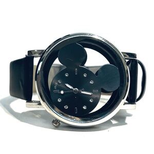 Mickey Mouse Black Rhinestone Silhouette Watch Silver Disney Womens Analog Dial